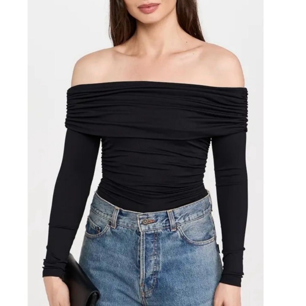 NEW Reformation Florentina Black Draped Off Shoulder Knit Top Women’s Size Large